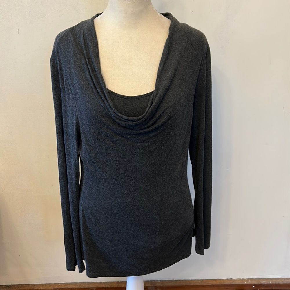 WHBM dark gray cowl neck long sleeve top Size S EUC